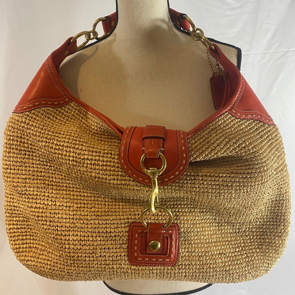 Coach straw orange tote bag